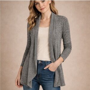 Bobeau Open Front Cardigan Gray Lightweight Layering Sweater Size L